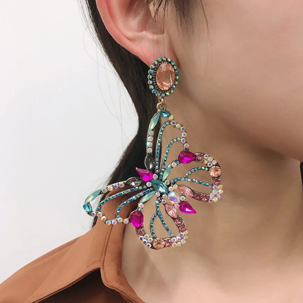 

Creative Fashion Baroque Colored Diamond Butterfly Earrings Women's Jewelry