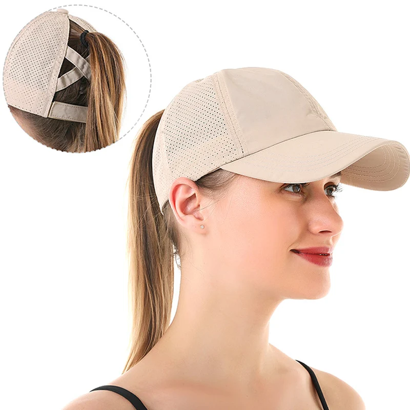 

Womens Sport Ponytail Cap Breathable Adjustable Sunshade Hat Solid Color Wide Eaves Quick Drying New Sun Cycling Girls Holow Out