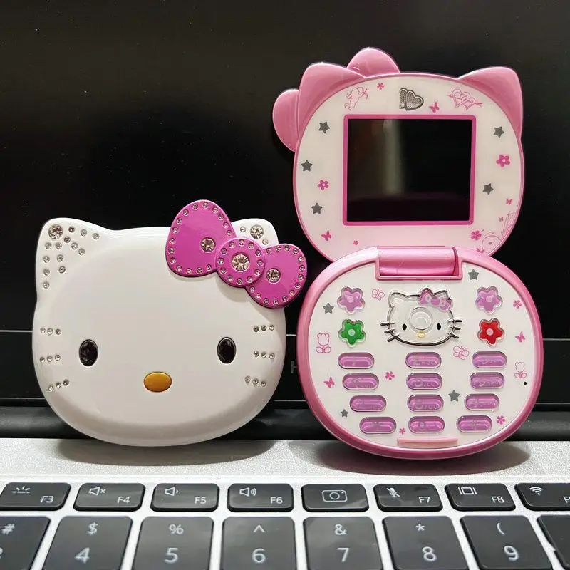 

Новинка Kawaii Sanrioed Hello Kitty Флип-телефон мультфильм милые дети Taiml мини-телефон Подарки для игрушек для девочек