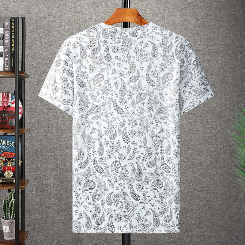 

Men 2022 Summer Short Sleeve Tshirt Bandana Pattern Streetwear Fashion Baggy Tees Tops Plus Size