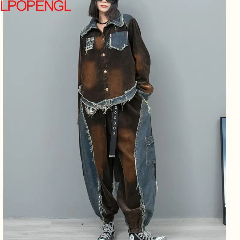 Женский осенний модный костюм персонализированный потертый джинсовый