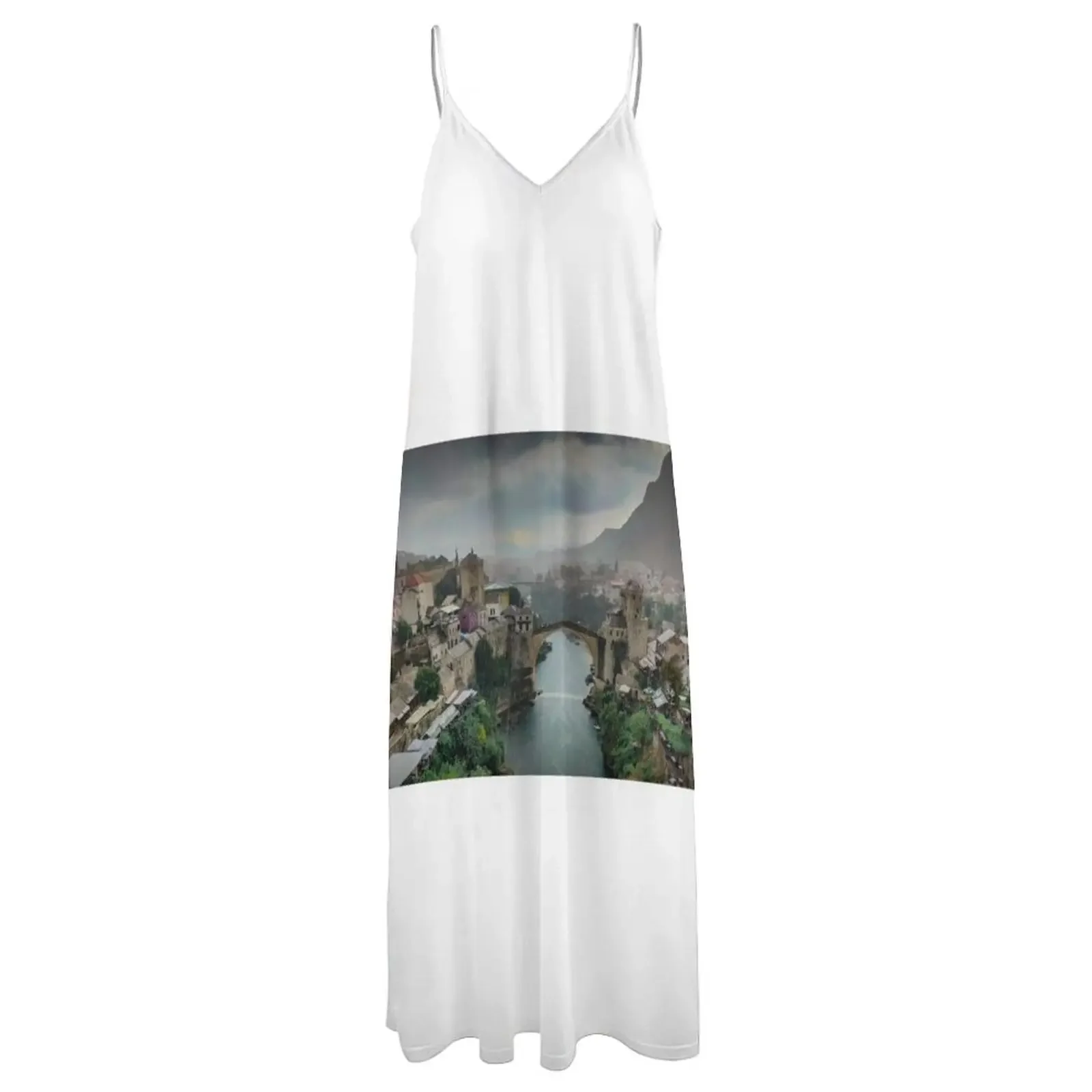 Mostar River Bosnia - Пейзажное платье без рукавов женское Женские платья Платье