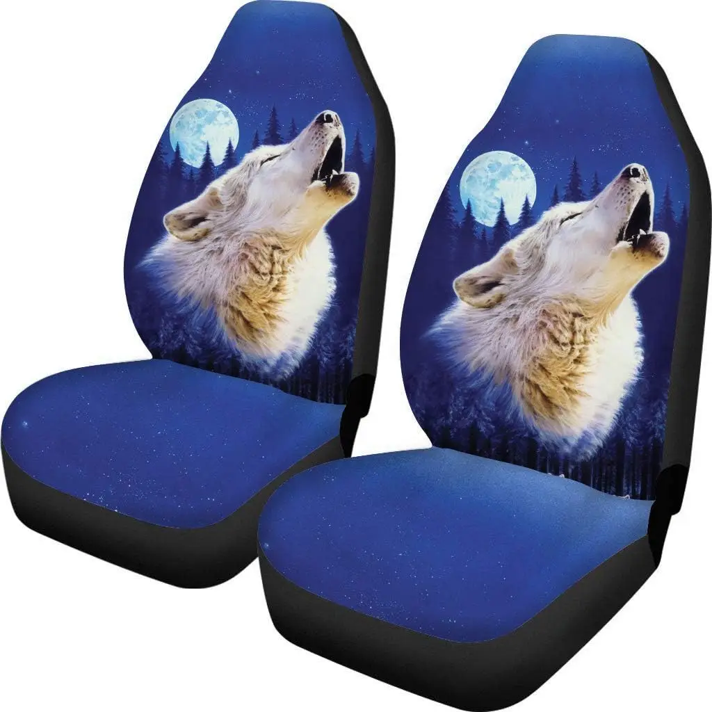 

Moon Wolf Printed Bucket Seat Cover Protector Interior Car Accessories Soft Breathable Front Car Seat Covers 2 Pieces Blue