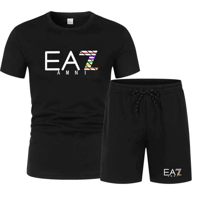 

Summer Men Brand Tracksuit Suit Short-sleeve T-shirt + Shorts 2-piece Set Casual Fitness Jogging Sportswear Suit Men's Clothing