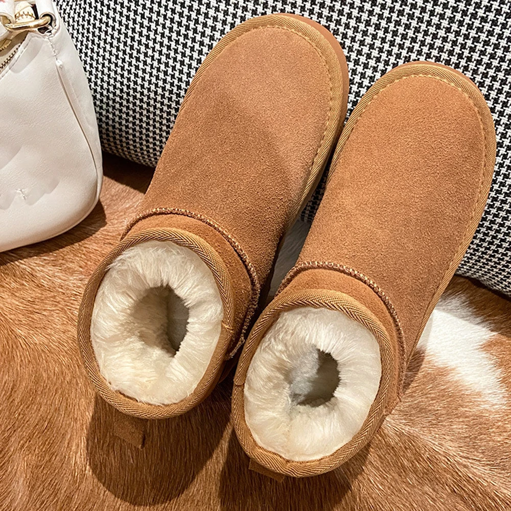 2023 New Style Short  Classic Mini Short Ankle Boot for Women Fur Lined Boots Snow Warm Slip on Anti-Slip Boot for Outdoor