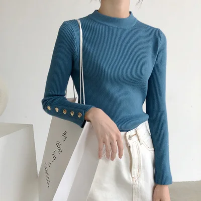 

Wool Tops 2023 Women Long Sleeve Autumn Winter Cuffs O-neck Cotton Pullovers Knit Loose Stretch Sweaters Lady Solid Color Ruched