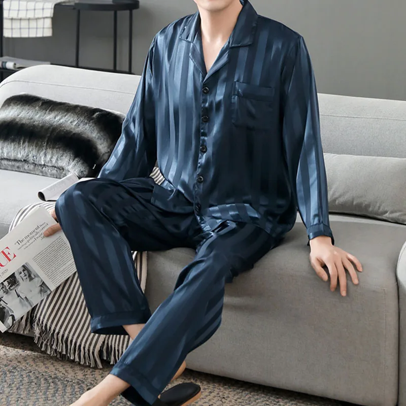 

fashion Men's Pajama Sets Soft spring Autumn Men Sleepwear Set Long Sleeve Pijamas for Mens Elastic Waist Pant Leisure Outwear