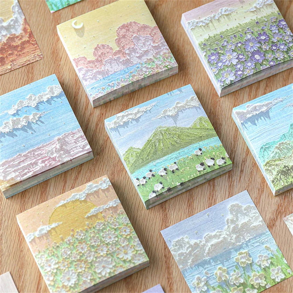 

100Sheets Memo Pad Oil painting landscape Writing Paper Sticky Message Notes Decorative Notepad PaperStationery Office Supplies