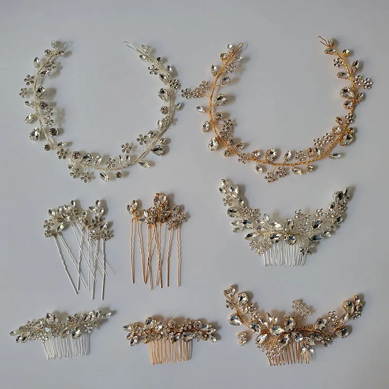 

SLBRIDAL Handmade Austrian Crystal Rhinestones Bridal Jewelry Set Wedding Tiara Headband Hair Comb Hair Pin Set Women Jewelry
