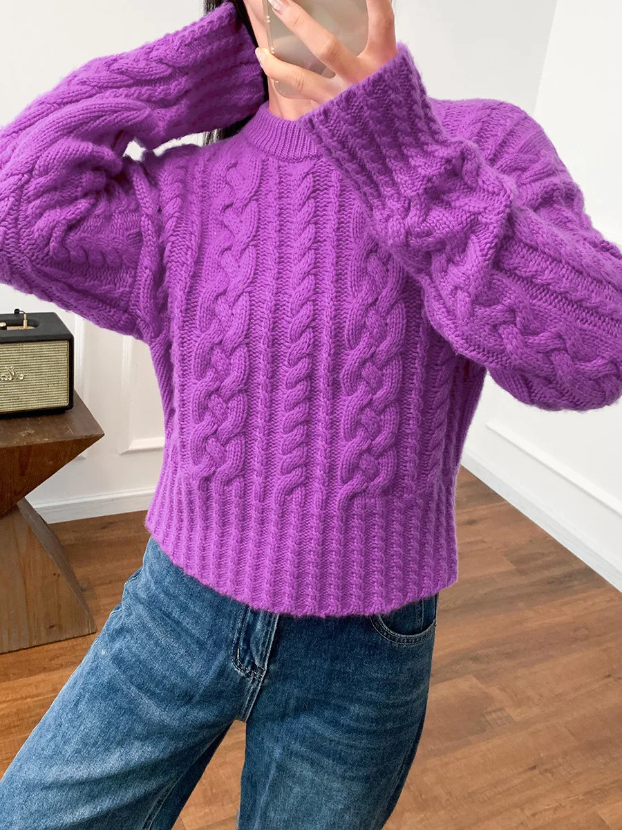 Women Sweater Twist Striped O-Neck Long Sleeve Fashion Knitting Pullover