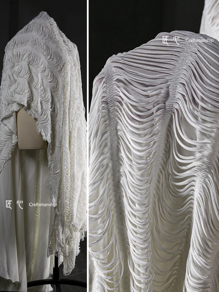 

Knitted Fabric White Elastic Soft Creative Bottom Coat Sweater Clothing Designer Fabric Cloth for Diy Apparel Sewing Meters