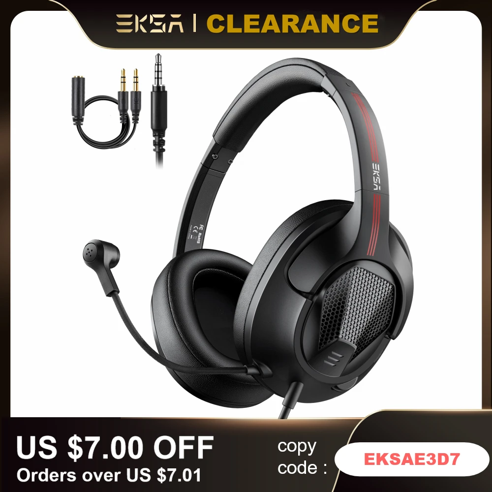 

EKSA E3D Gaming Headset Gamer 3.5mm Stereo Wired Headphones with Microphone Noise Cancelling For PC/PS4/Xbox One/Nintendo Switch