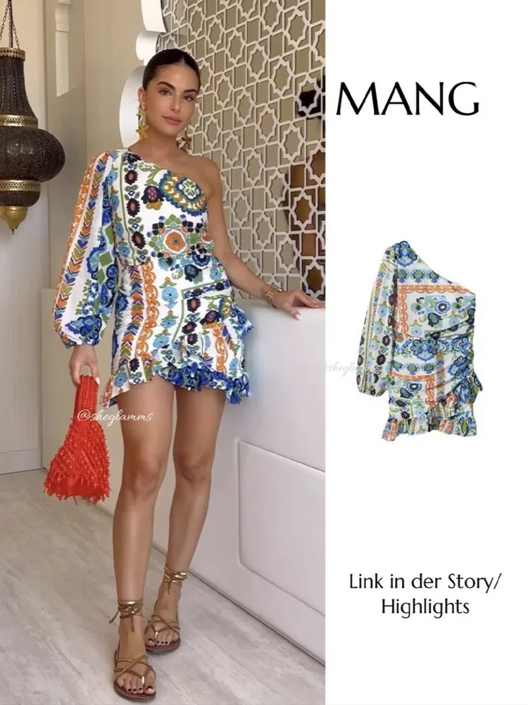

MG multi-color 2023 summer fashion new temperament one-shoulder sleeve asymmetric pleated dress women's clothing