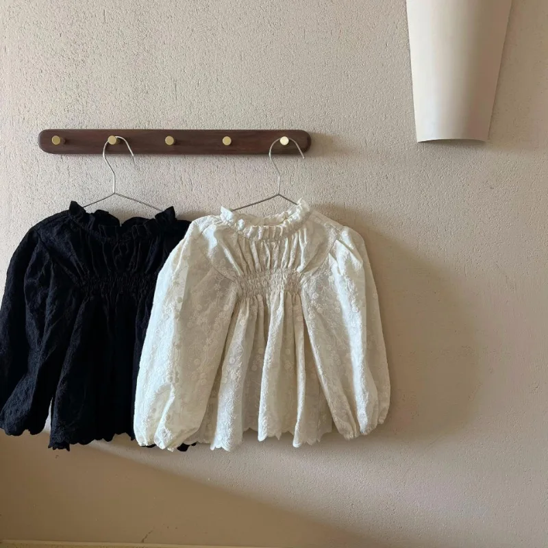 

Children Shirt 2023 Spring Autumn New Fashionable Korean Style Girls Shirt Embroidery Lace Cute Casual Pullover Doll Shirt