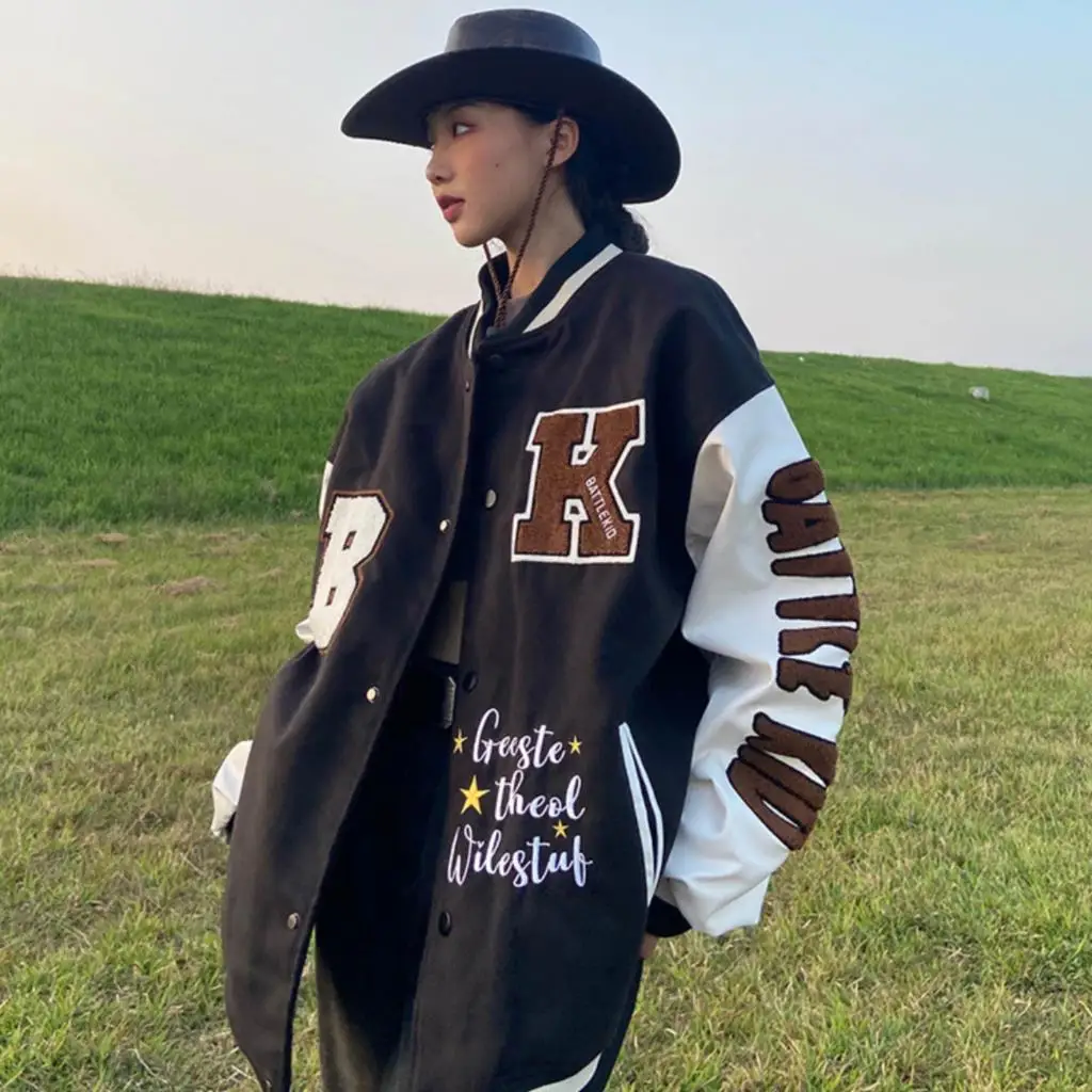 

American vibe style embroidered baseball uniform jacket jacket men and women retro loose high street tide brand insn men and wom