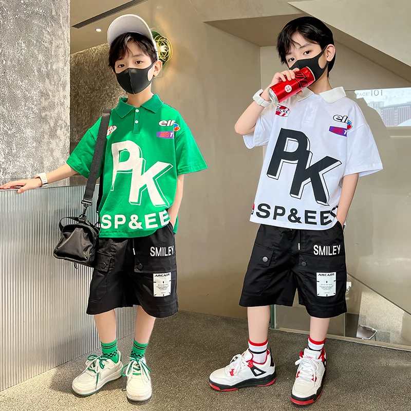 

Boys' summer suit 2022 new boys' handsome foreign style summer fashion green Lapel tide summer thin two-piece suit