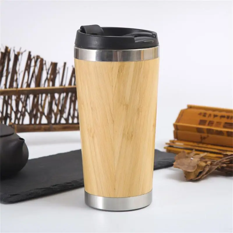 

304 Stainless Steel Double Vacuum Mug Mug With Handle Coffee Cup Pastoral Style Coffeepot 500ml Creative Bamboo Shell Coffee Cup
