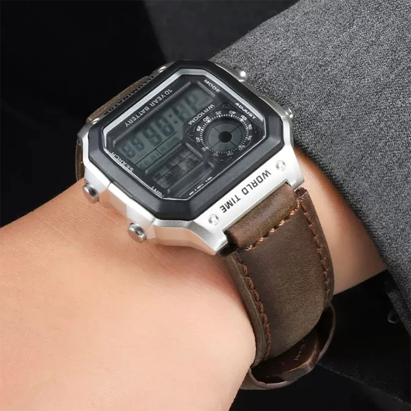 Фото Винтажный ремешок для часов из воловьей кожи 18 мм для Casio F91W W-800H SGW400 F84 F105 F108 A158 A168 AE1200 AE1300, модифицированный браслет-ремешок для часов №4