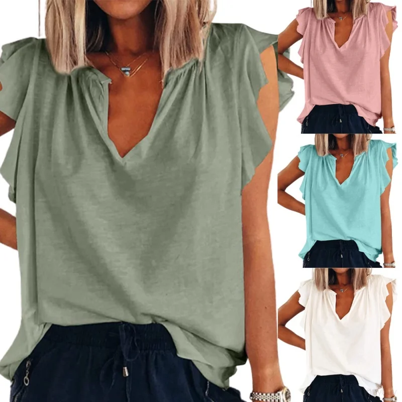 

Women's Fashion T-shirt Spring/Summer V-neck Short-sleeved Loose Pullover Top