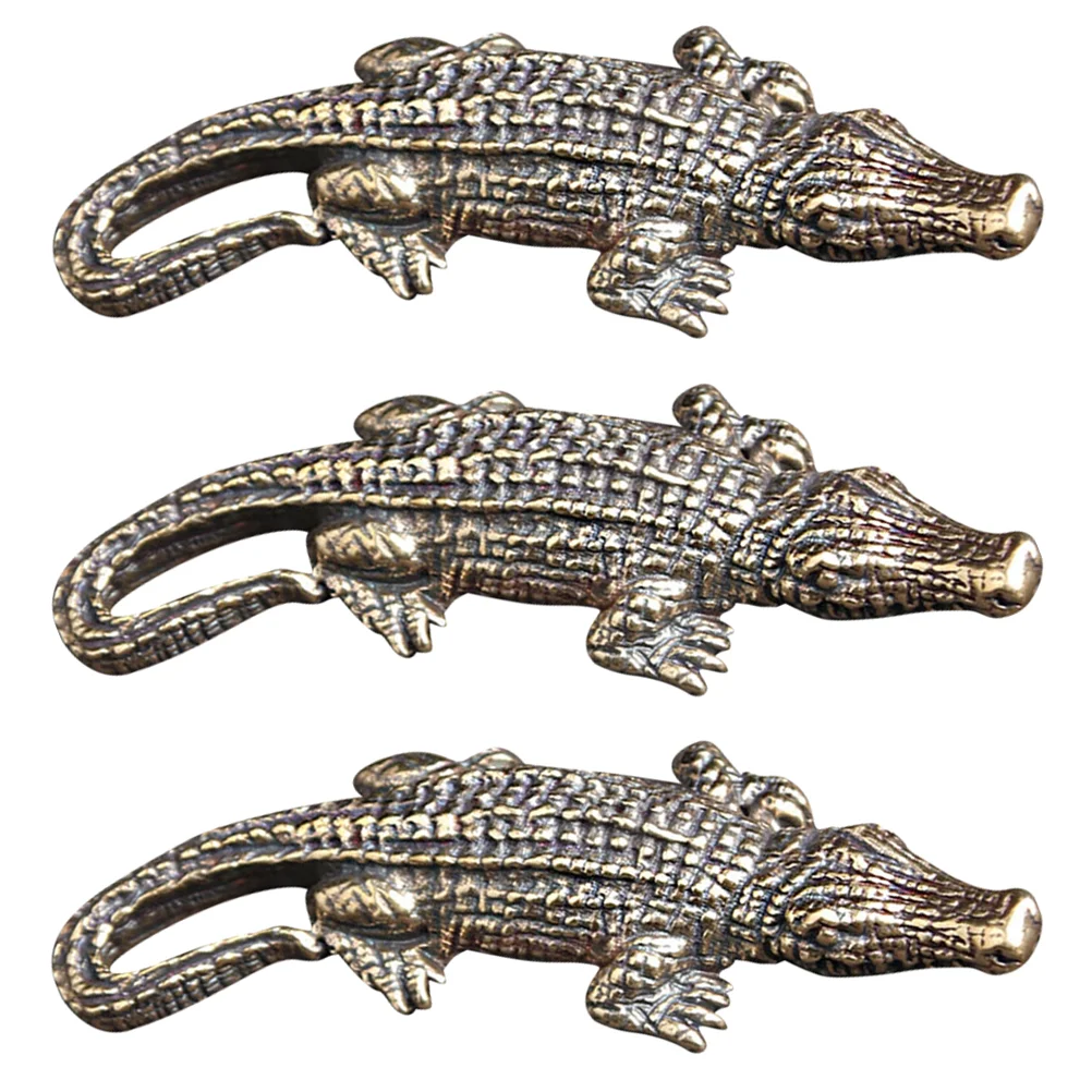 

Alligator Diy Crocodile Statue Pendant Brass Keychain Decor Animal Hanging Mini Figurine Charm Charms Tea Petfengshui Desk Retro