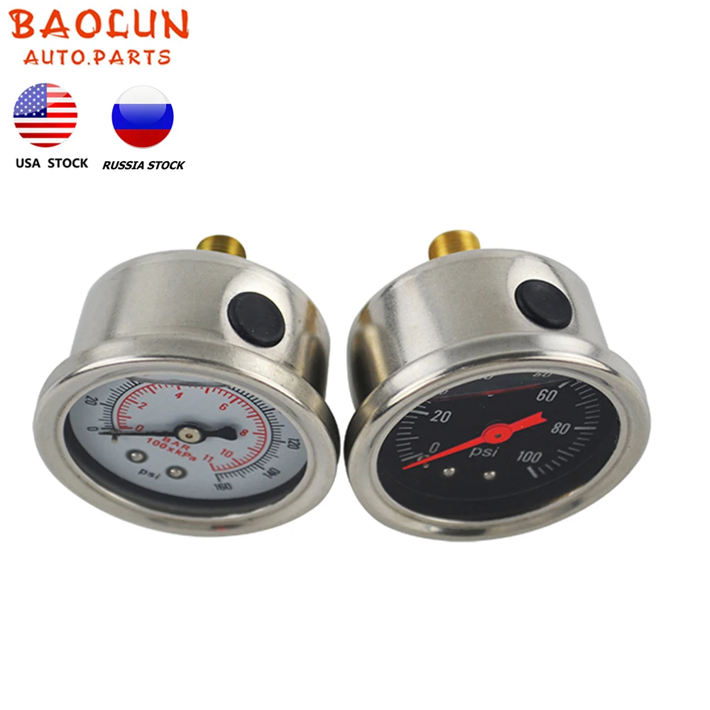 

BAOLUN Universal Car Fuel Pressure Gauge Liquid 0-100 psi 0-160psi 0-11 Kpa Oil Pressure Gauge 1/8" NPT Black/White