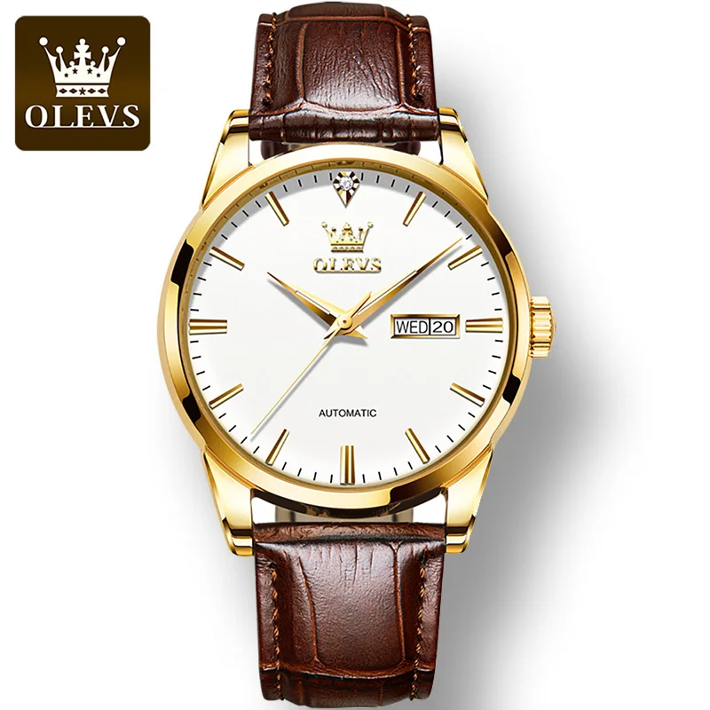 

OLEVS 6629 Waterproof Full-automatic Men Wristwatch Business Automatic Mechanical Genuine Leather Strap Watch for Men Luminous