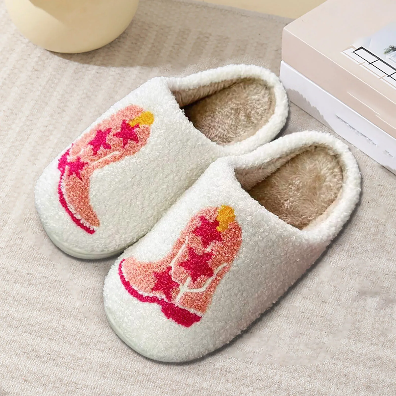 

Cute Home Cotton Shoes Heart Lightweight Warm Comfy Slippers Funny Non Slip Autumn Winter Fashion Fluffy Cozy Homewear Shoes