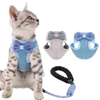 cat harness and leash anti breakaway kitten collar with cute bow adjustable rope vest for puppy walking pet outdoor supplies