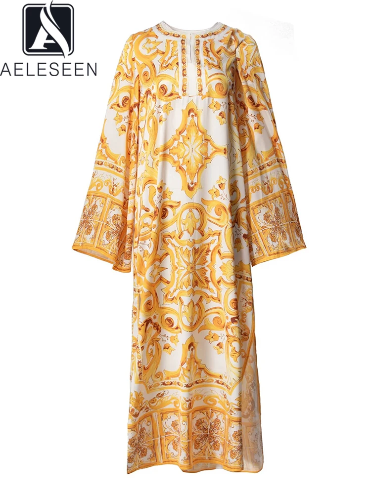 Женское длинное платье с расклешенным рукавом AELESEEN свободное Повседневное