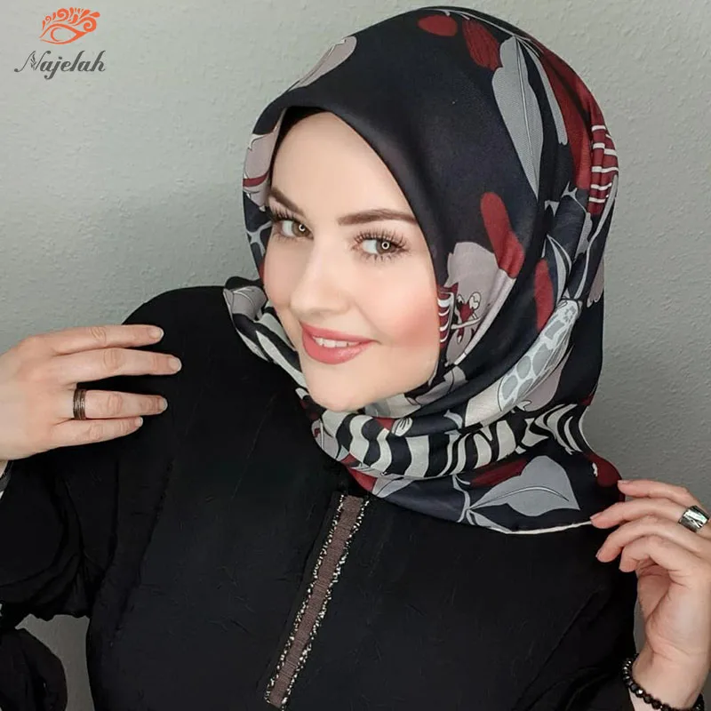 

Muslim Abaya Square Hijab Scarf Women Luxury Satin Hijabs For Woman Abayas Jersey Islamic Dress Turbans Instant silk Turban