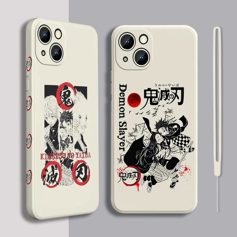 

Cool Anime Demon Slayer Phone Case For Apple iPhone 13 12 Mini 11 Pro XS MAX XR X 8 7 6S SE Plus Liquid Left Rope Cover Fundas
