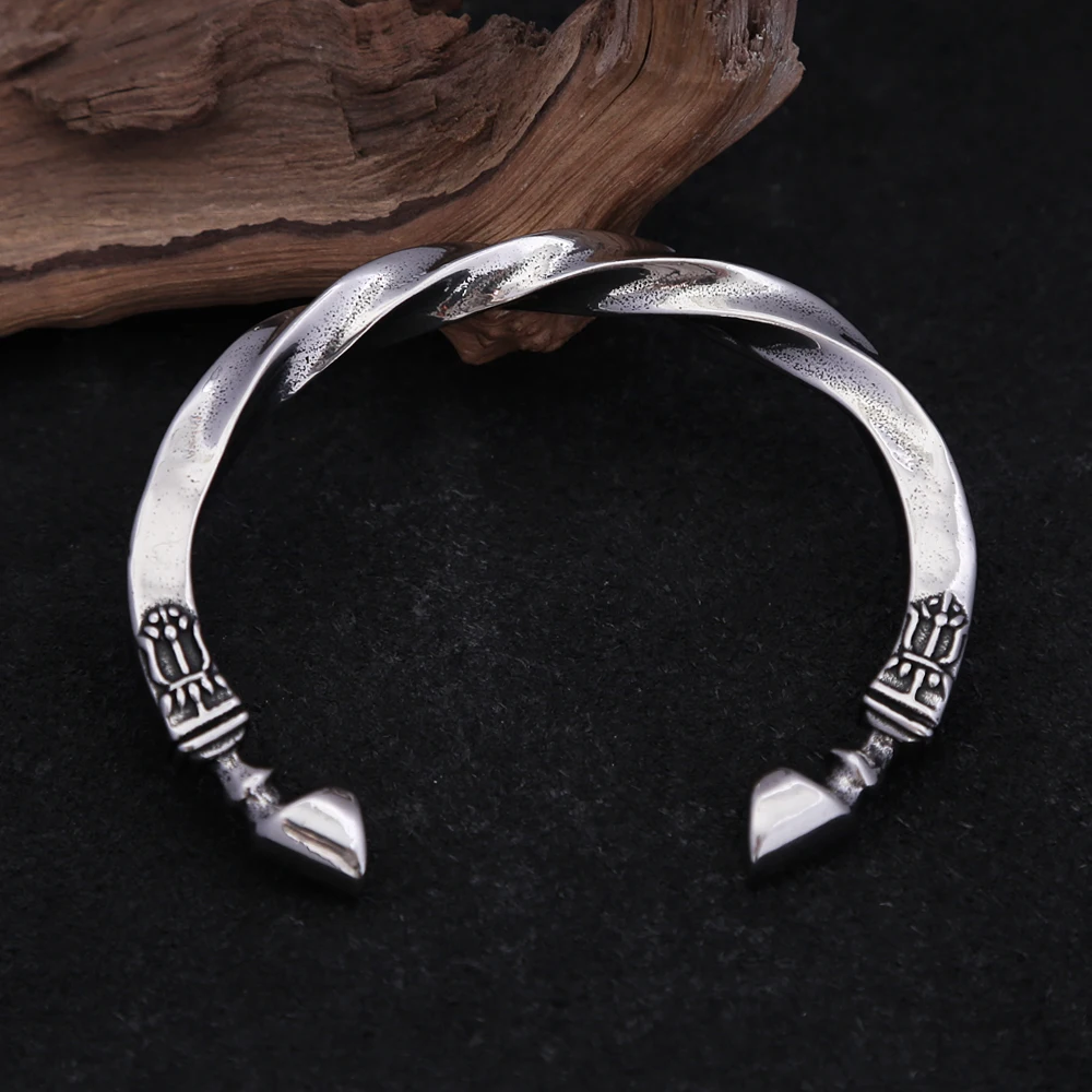 

Vintage Stainless Steel Viking Twist Cuff Bangles For Men Silver Color War Horse Hoof Bracelets Punk Amulet Jewelry Adjustable