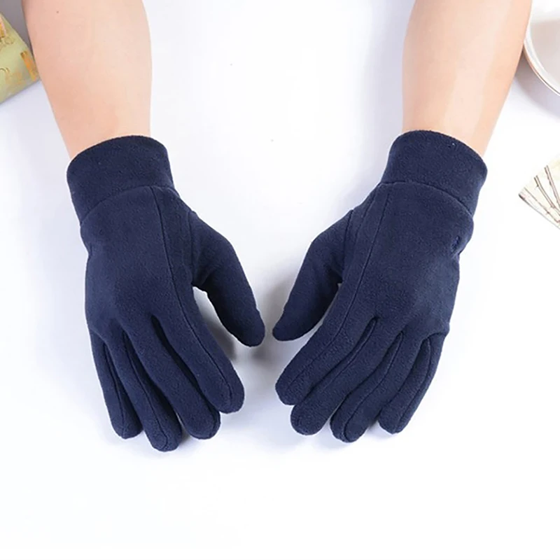 

Перчатки зимние для мужчин и женщин, однотонные флисовые утепленные митенки для езды на мотоцикле и велосипеде, черные варежки, 1 шт.