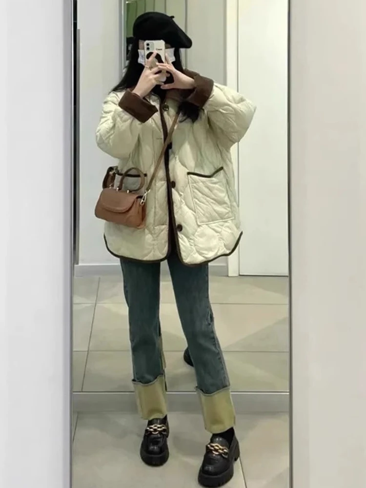 Western Sle Cargo Idle Popular Rhombus Cotton-padded jacket Thickened Cotton-Padded Jacket Outerwear Women Autumn and...