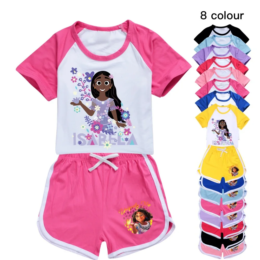 

2022 Summer Cartoon Print Faux Cotton Milk Silk New Movie Encanto Girls Short Sleeve Shorts 2-16 Years Boys 2 Piece Kids Clo