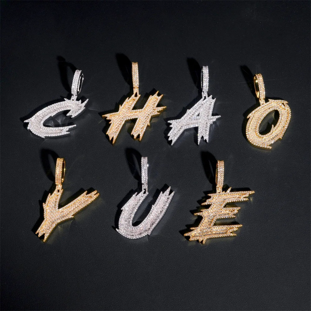 Фото AZ SOLID Letters Подвеска из латуни с Bling Baguettes Циркон Имя Буквы Ожерелья для Женщин Мужчин Панк Хип-Хоп Ювелирные Изделия Бесплатная Доставка №5