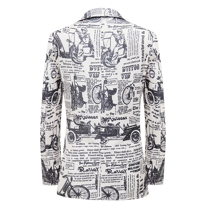 Мужской облегающий пиджак HOO 2023 с принтом газеты блейзеры для певицы танца