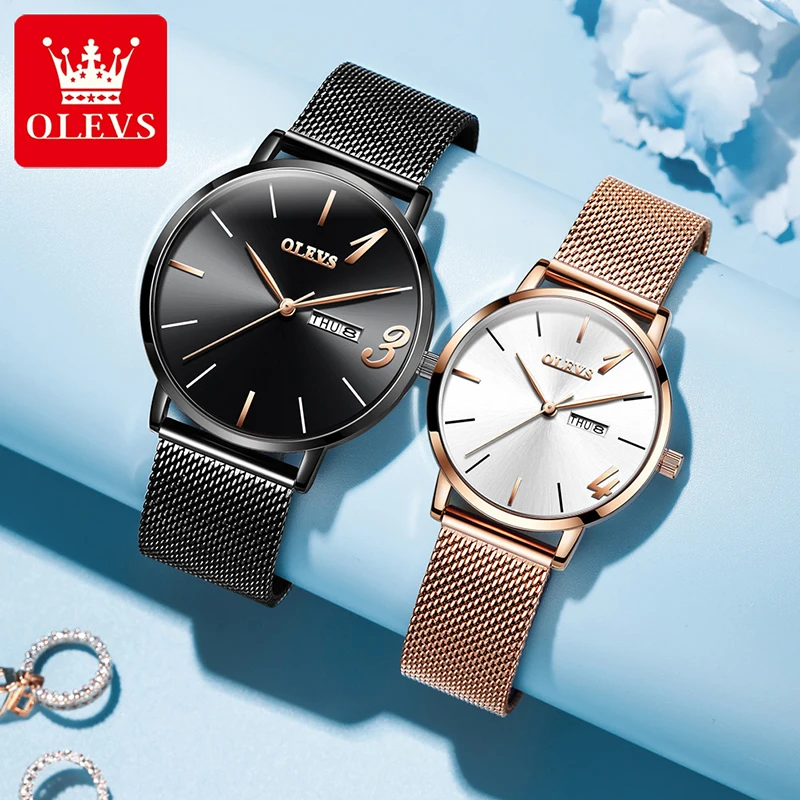 OLEVS Top Brand Fashion Simple Dial Casual Watch Couple Wristwatches Weekly Calendar 30M Waterproof 2022 New Couple Watch 2863
