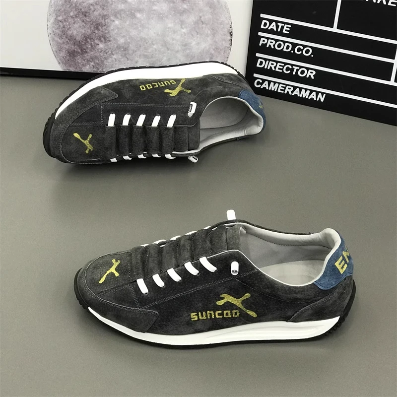 Korean Sle Autumn and Winter New Fashion Brand Frosted Soft Bottom Sneakers Men's Genuine Leather Sports All-Match Lazy Sli...