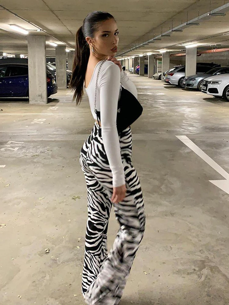 

2022 Summer Korean Print Wide Leg Long Pants Trousers Sexy High Waist Y2k Women Spring Fashion Casual Female Streetwear Trousers