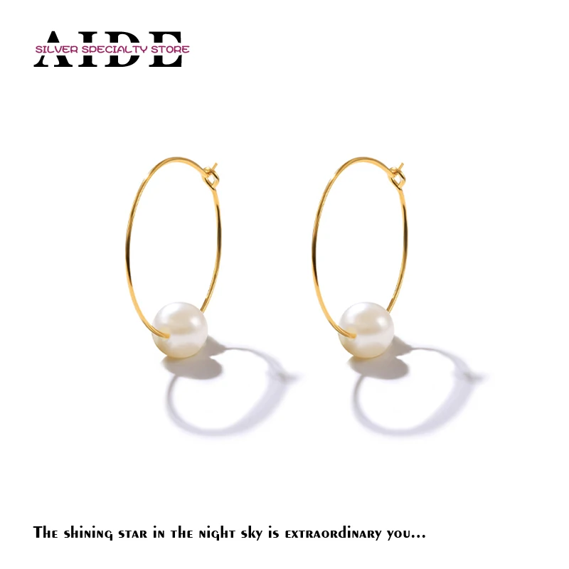 

AIDE S925 Sterling Silver Pearl Hoop Earring for Woman Gold Piercing Huggie Earring Unusual Brinco Femme Jewelry Gift серьги