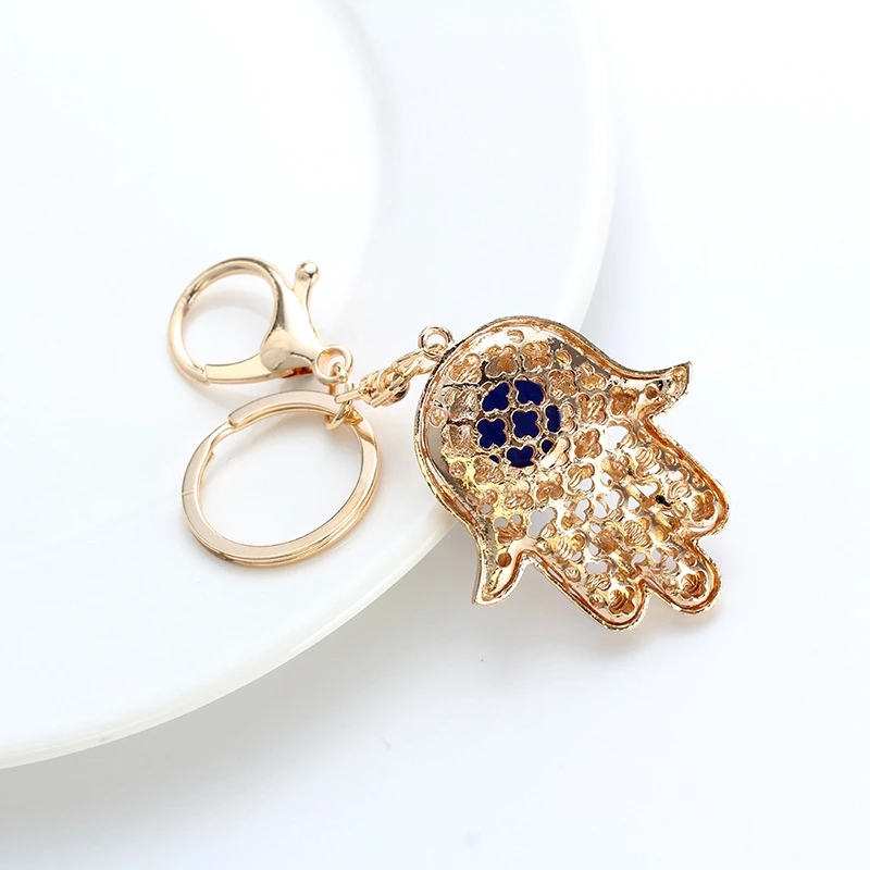 Fashion Fatima Hamsa Hand Keychains Turkish Big Blue Evil Eyes Key Ring Ethnic Style Bag Accessories For Women Men