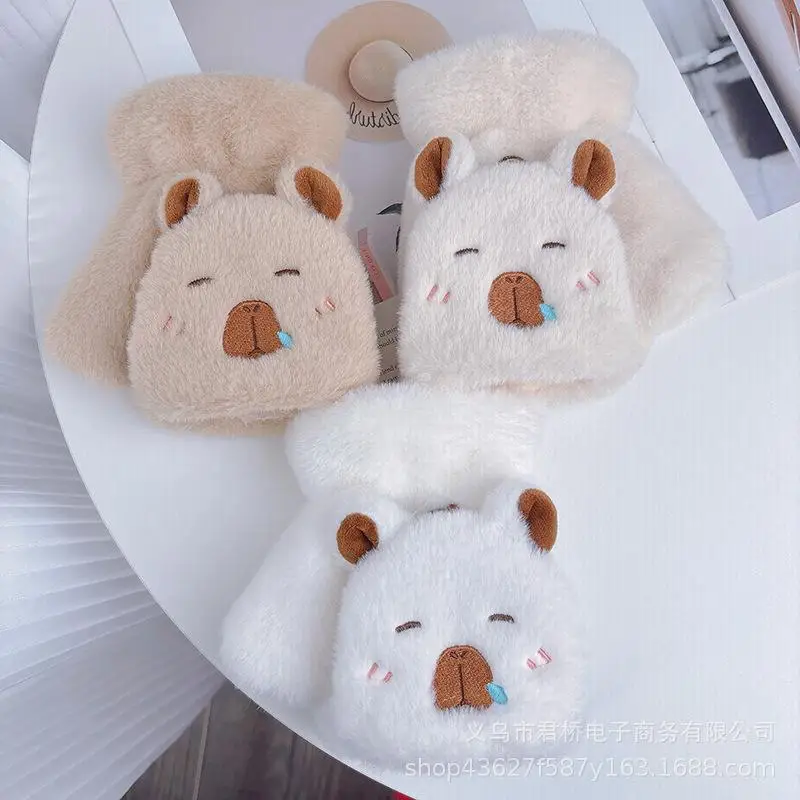 Kawaii теплые перчатки для девочек Kapibala новые милые откидные с открытым пальцем и
