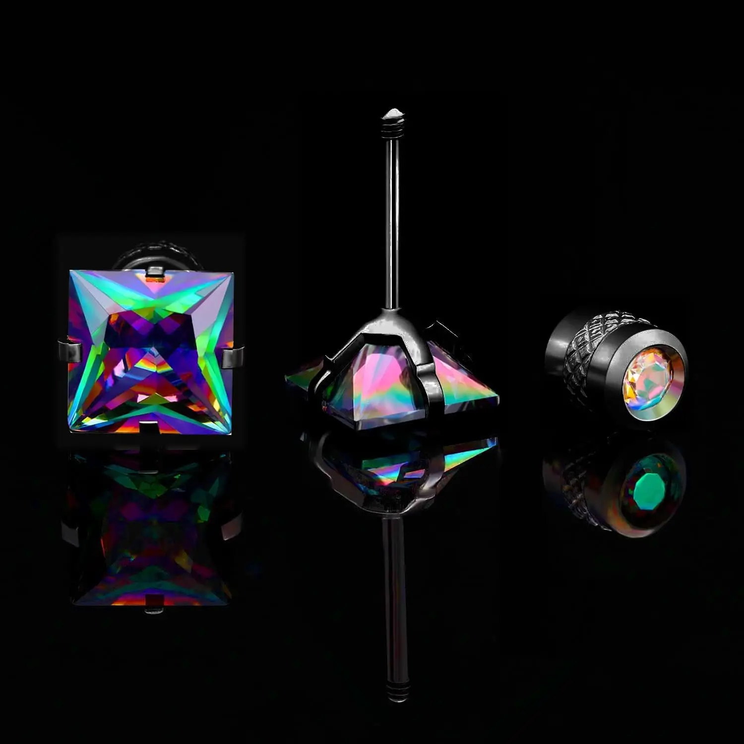 2/4 пары двухсторонних квадратных круглых серег-гвоздиков из нержавеющей стали с