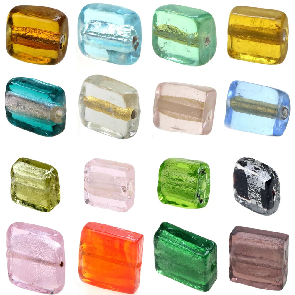 4 шт./лот квадратной формы стеклянные бусины из фольги лэмпворк ручной работы