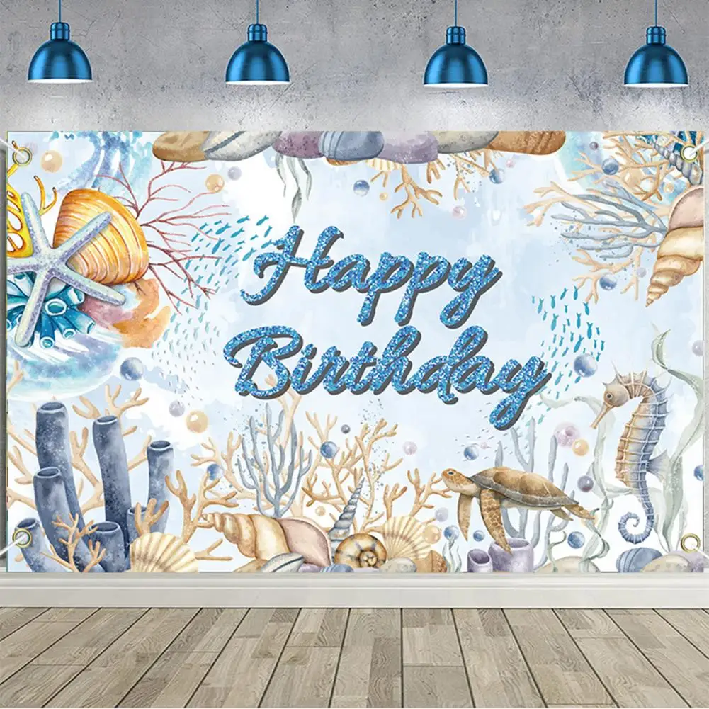 

Birthday Backdrop Tear-Resistant Marine Theme Birthday Scene Layout Backdrop Firm Stitching Background Cloth Party Favor