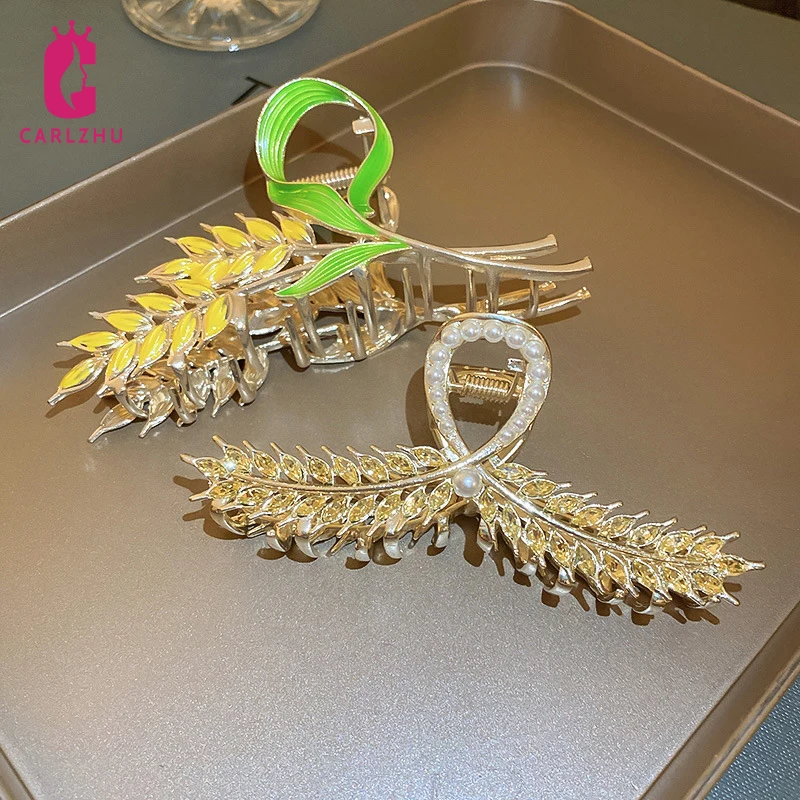 

Women Ear of Wheat Plant Metal Hair Claw Elegant Hair Clips Barrette Crab Headband Ponytail Clip Headwear Hair Accessories