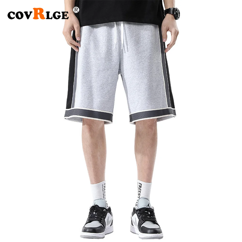 

Covrlge Summer New Cotton Sports Casual Shorts Patchwork Striped Knitted Five-point Male Version Retro Elastic Streetwear MKD127