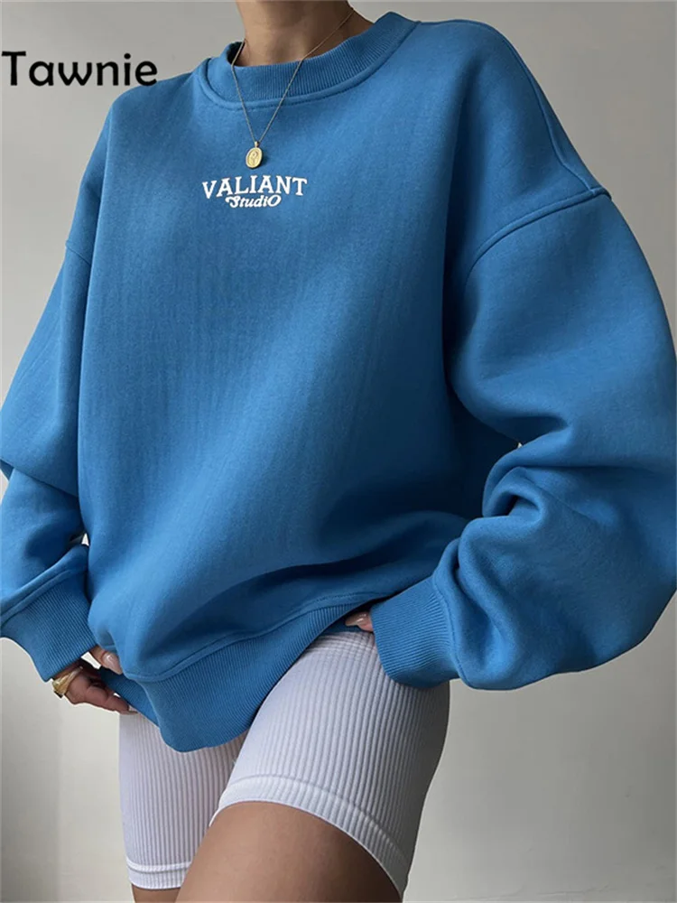 

Tawnie Casual Pullover Sweater Letter Print Long Sleeve O Neck Blue Gray 2023 Autumn WinterMen's and Women's Couple Sweatshirt