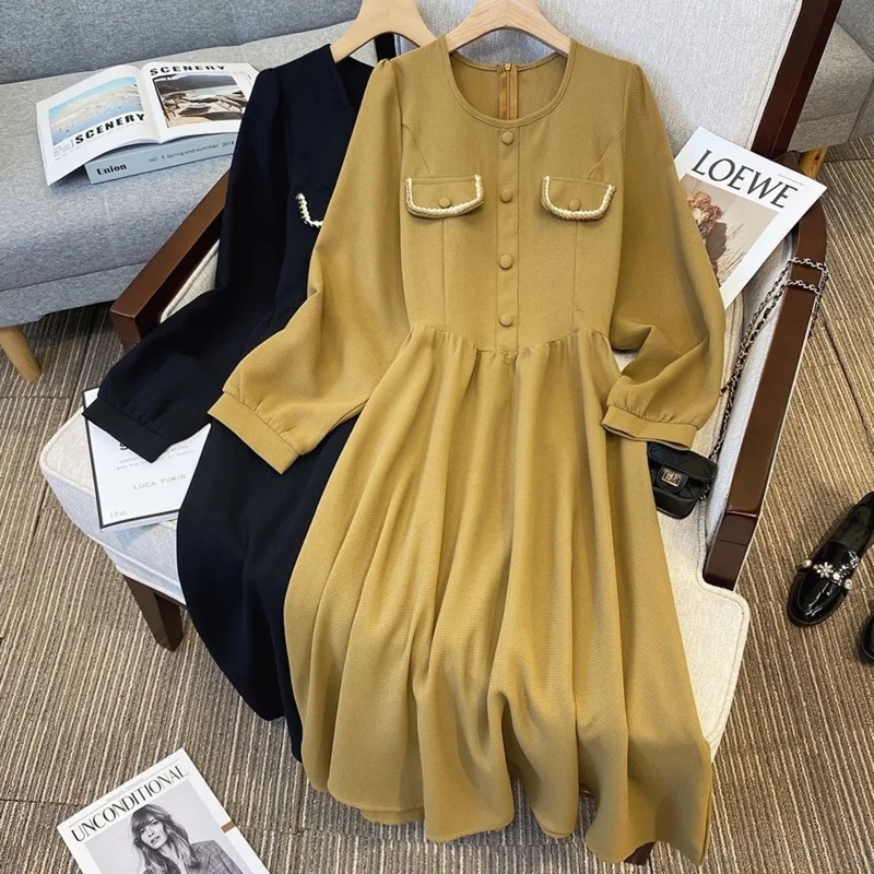 

Платье женское Плиссированное с длинным рукавом, повседневная элегантная тонкая офисная одежда, милая осенняя одежда для девушек